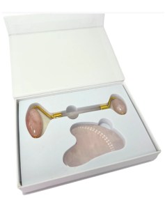 Rose Quartz Gua Sha & Roller Gift Set από φυσικό ροζ χαλαζία